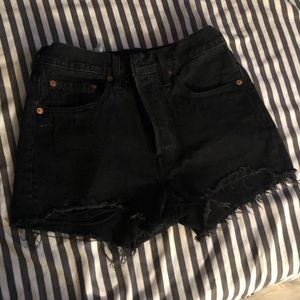 Levi high waisted black denim shorts